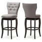 Leonice Modern and Contemporary Grey Fabric Upholstered Button-tufted 29-Inch Swivel Bar Stool FredCo