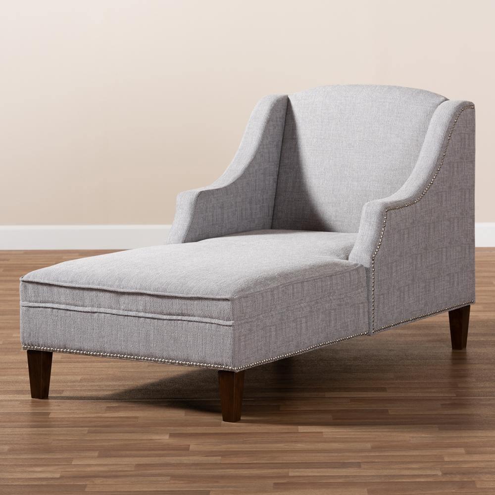 Leonie Modern and Contemporary Grey Fabric Upholstered Wenge Brown Finished Chaise Lounge FredCo