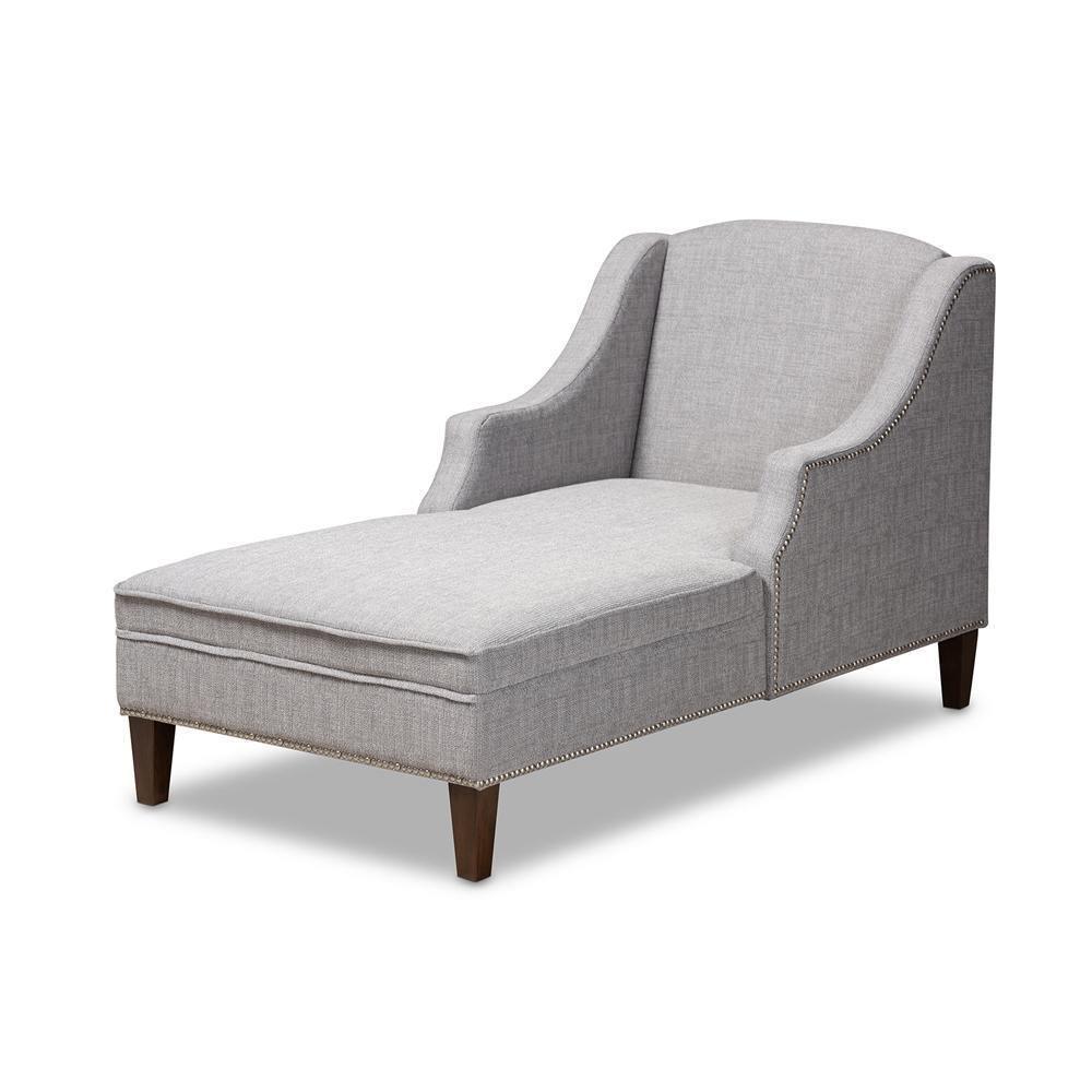 Leonie Modern and Contemporary Grey Fabric Upholstered Wenge Brown Finished Chaise Lounge FredCo