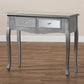 Leonie Modern Transitional French Brushed Silver Finished Wood and Mirrored Glass 2-Drawer Console Table FredCo