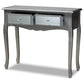 Leonie Modern Transitional French Brushed Silver Finished Wood and Mirrored Glass 2-Drawer Console Table FredCo