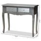 Leonie Modern Transitional French Brushed Silver Finished Wood and Mirrored Glass 2-Drawer Console Table FredCo