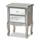 Leonie Modern Transitional French Brushed Silver Finished Wood and Mirrored Glass 2-Drawer Nightstand FredCo