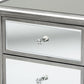 Leonie Modern Transitional French Brushed Silver Finished Wood and Mirrored Glass 2-Drawer Nightstand FredCo