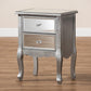 Leonie Modern Transitional French Brushed Silver Finished Wood and Mirrored Glass 2-Drawer Nightstand FredCo