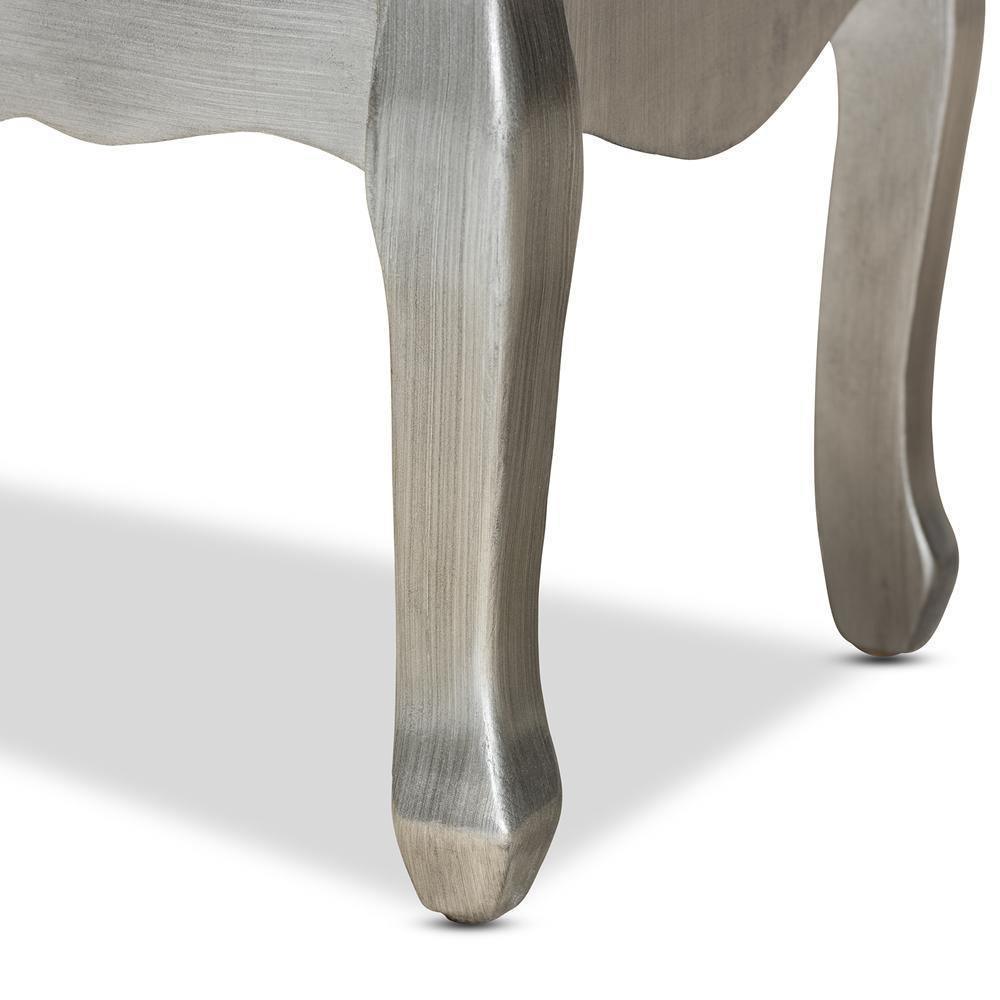 Leonie Modern Transitional French Brushed Silver Finished Wood and Mirrored Glass 2-Drawer Nightstand FredCo