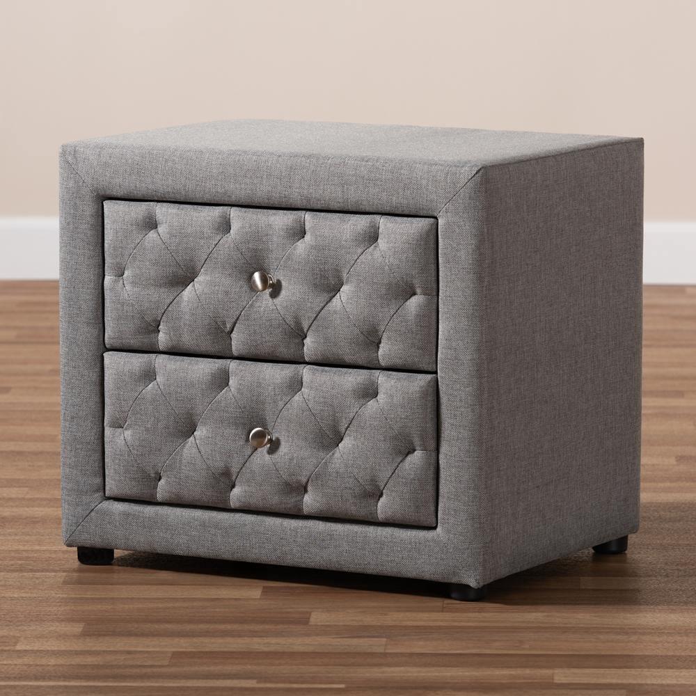 Lepine Modern and Contemporary Gray Fabric Upholstered 2-Drawer Wood Nightstand FredCo