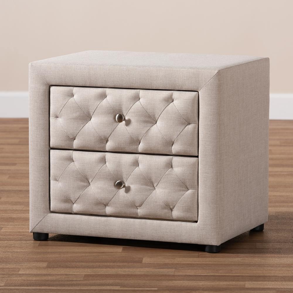 Lepine Modern and Contemporary Light Beige Fabric Upholstered 2-Drawer Wood Nightstand FredCo