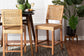 Lesia Modern Bohemian Natural Brown Rattan and Walnut Brown Finished Wood Counter Stool FredCo