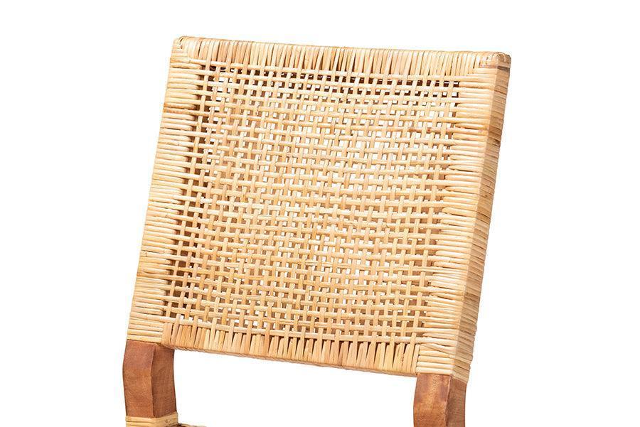 Lesia Modern Bohemian Natural Brown Rattan and Walnut Brown Finished Wood Counter Stool FredCo