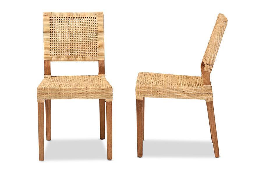 Lesia Modern Bohemian Natural Brown Rattan and Walnut Brown Finished Wood Dining Chair FredCo