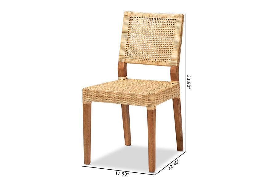 Lesia Modern Bohemian Natural Brown Rattan and Walnut Brown Finished Wood Dining Chair FredCo