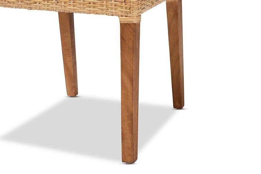 Lesia Modern Bohemian Natural Brown Rattan and Walnut Brown Finished Wood Dining Chair FredCo