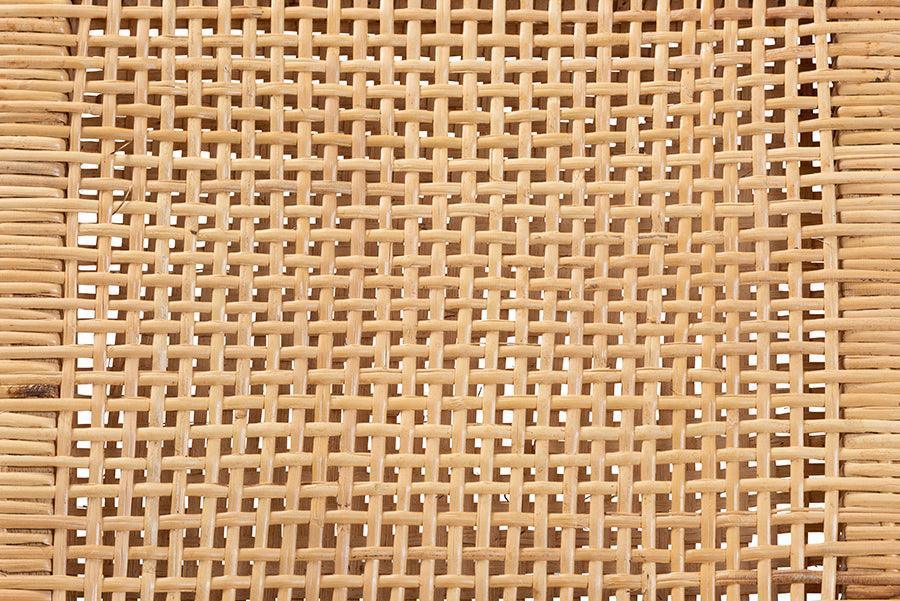 Lesia Modern Bohemian Natural Brown Rattan and Walnut Brown Finished Wood Dining Chair FredCo