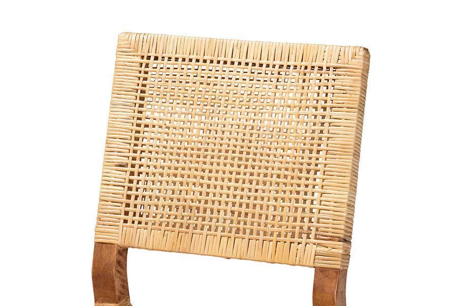 Lesia Modern Bohemian Natural Brown Rattan and Walnut Brown Finished Wood Dining Chair FredCo