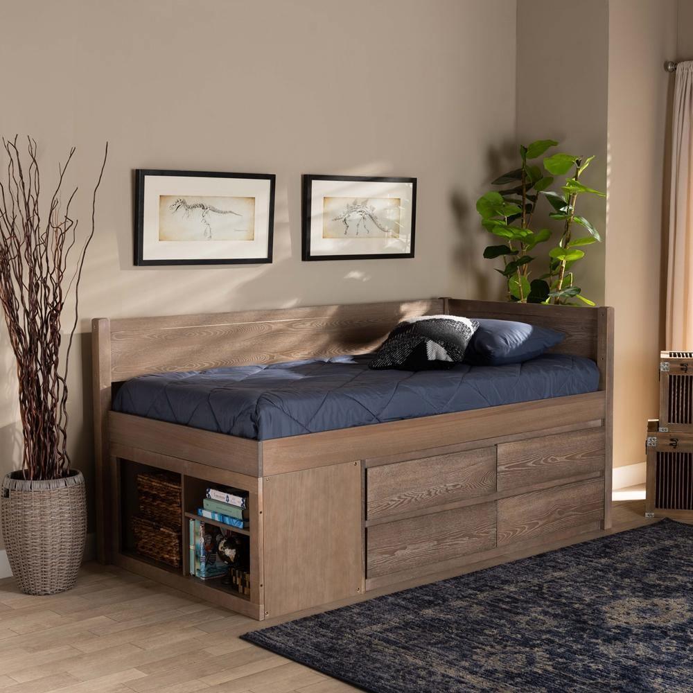 Levon Modern and Contemporary Antique Oak Finished Wood 4-Drawer Twin Size Storage Bed FredCo