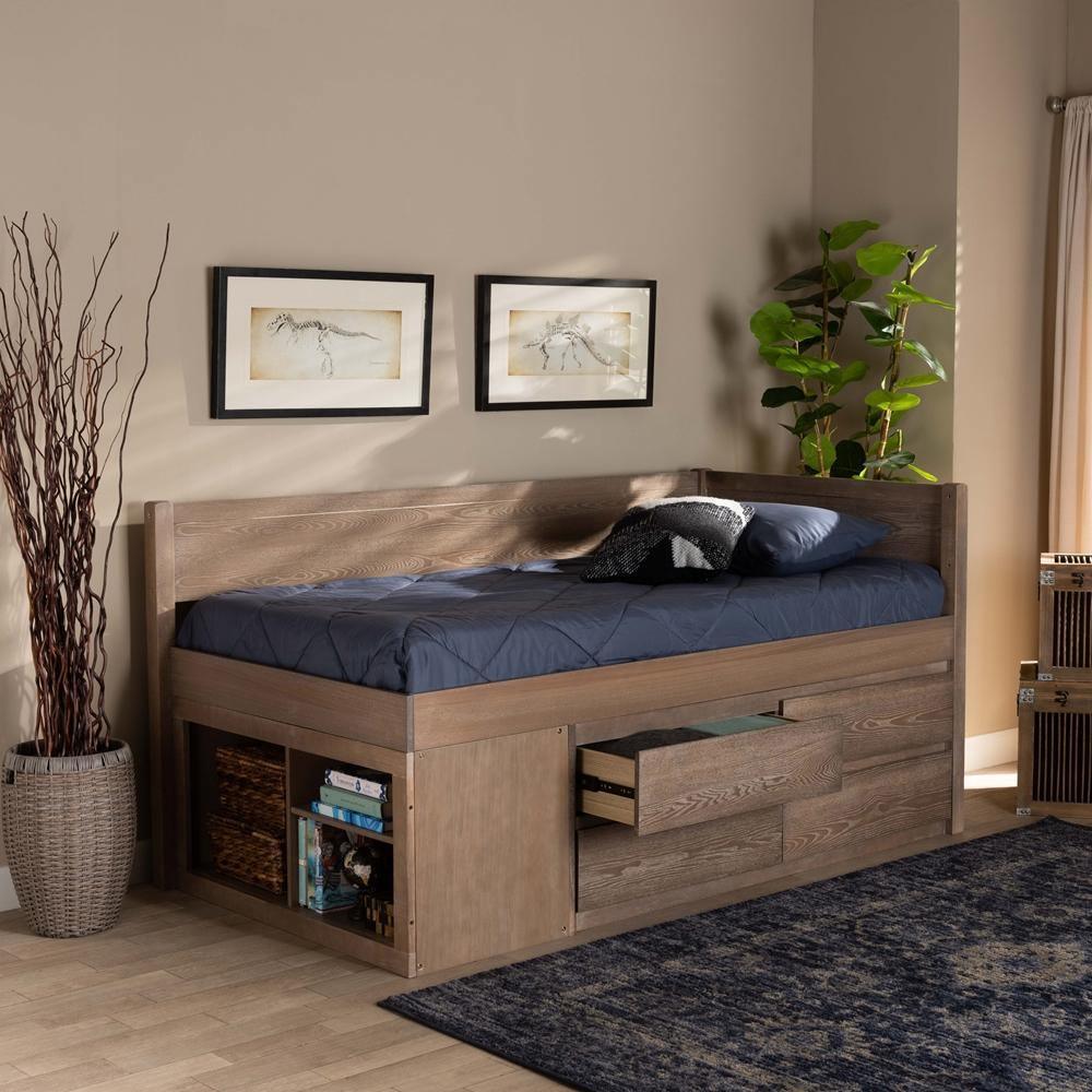Levon Modern and Contemporary Antique Oak Finished Wood 4-Drawer Twin Size Storage Bed FredCo