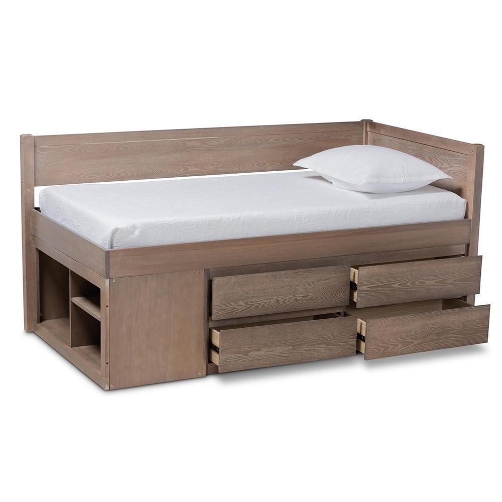 Levon Modern and Contemporary Antique Oak Finished Wood 4-Drawer Twin Size Storage Bed FredCo