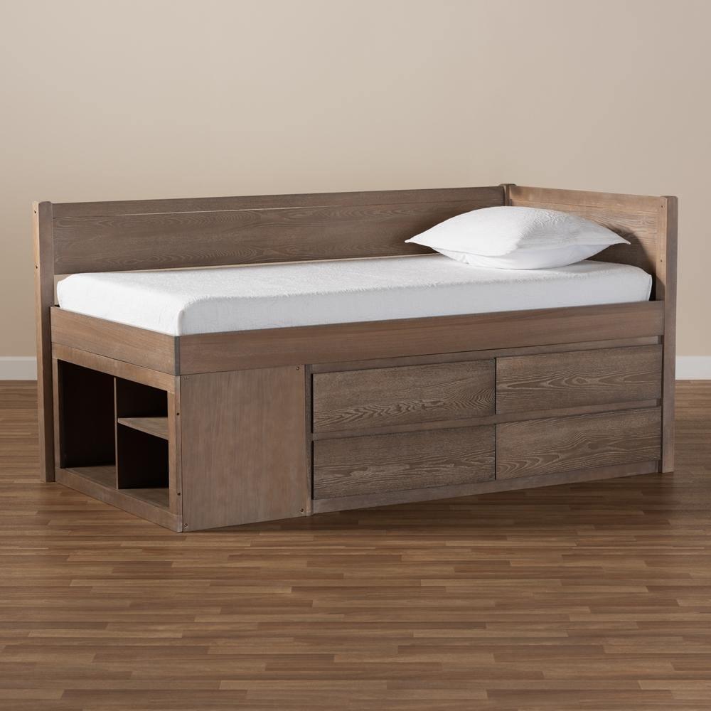 Levon Modern and Contemporary Antique Oak Finished Wood 4-Drawer Twin Size Storage Bed FredCo