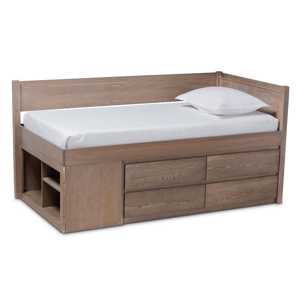 Levon Modern and Contemporary Antique Oak Finished Wood 4-Drawer Twin Size Storage Bed FredCo