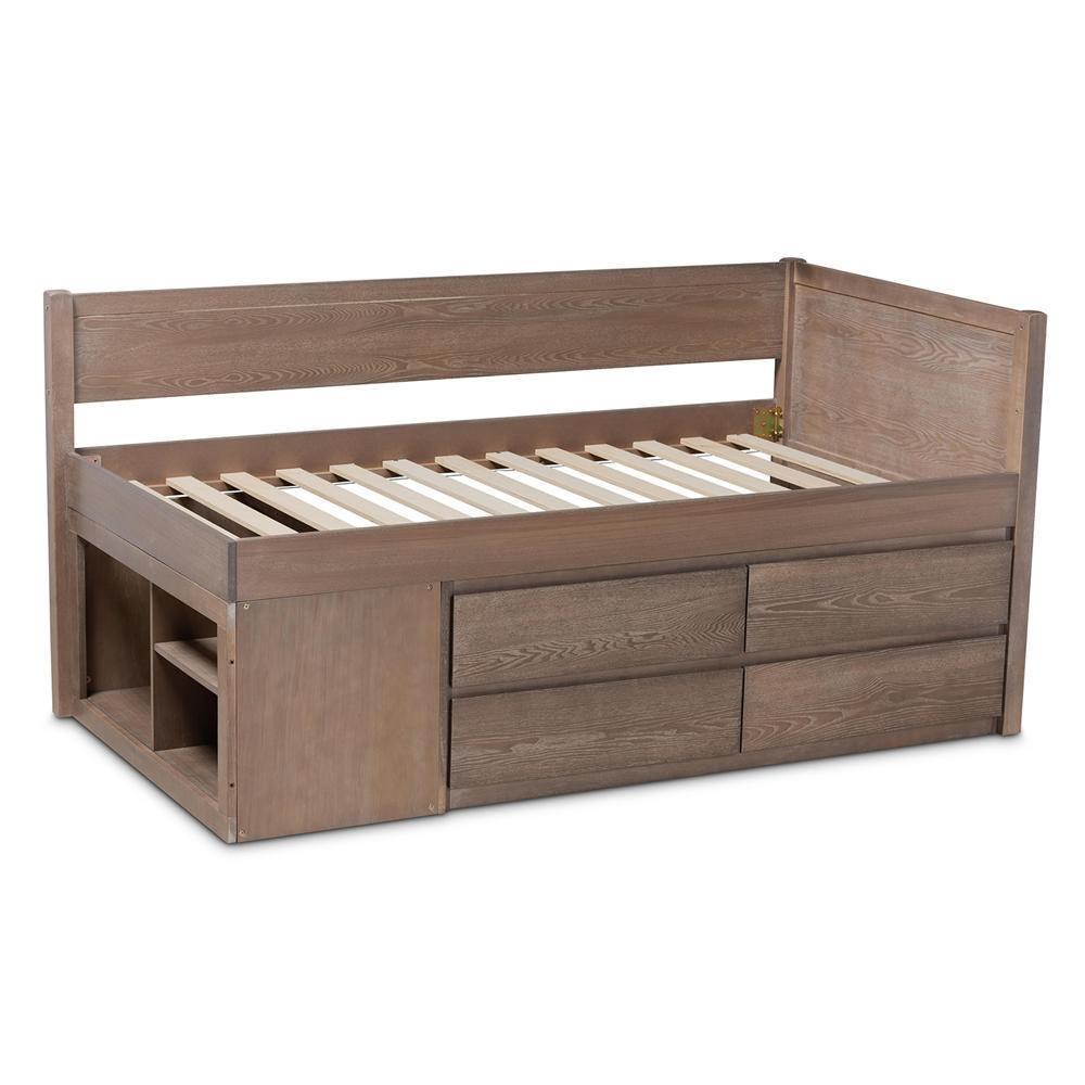 Levon Modern and Contemporary Antique Oak Finished Wood 4-Drawer Twin Size Storage Bed FredCo