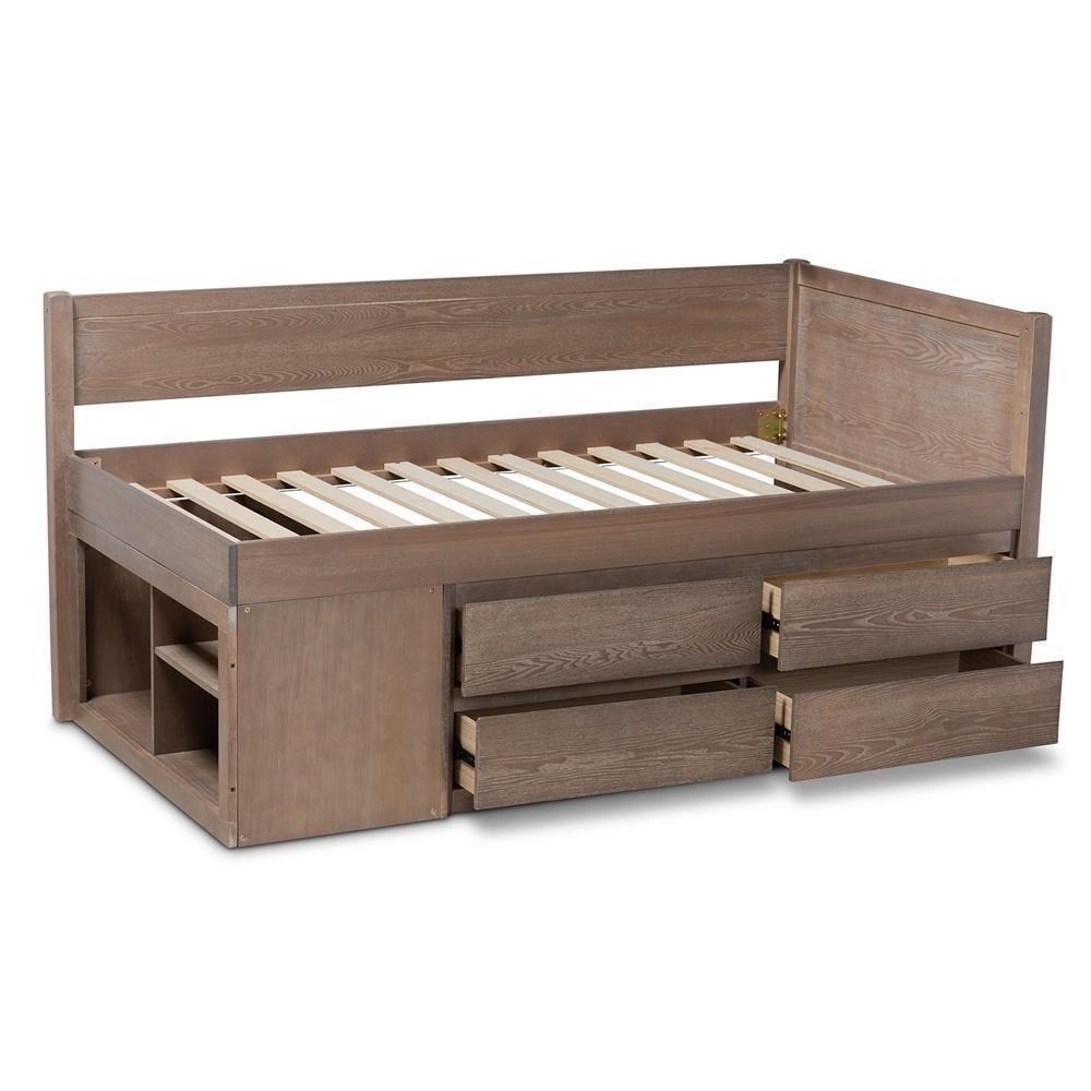 Levon Modern and Contemporary Antique Oak Finished Wood 4-Drawer Twin Size Storage Bed FredCo