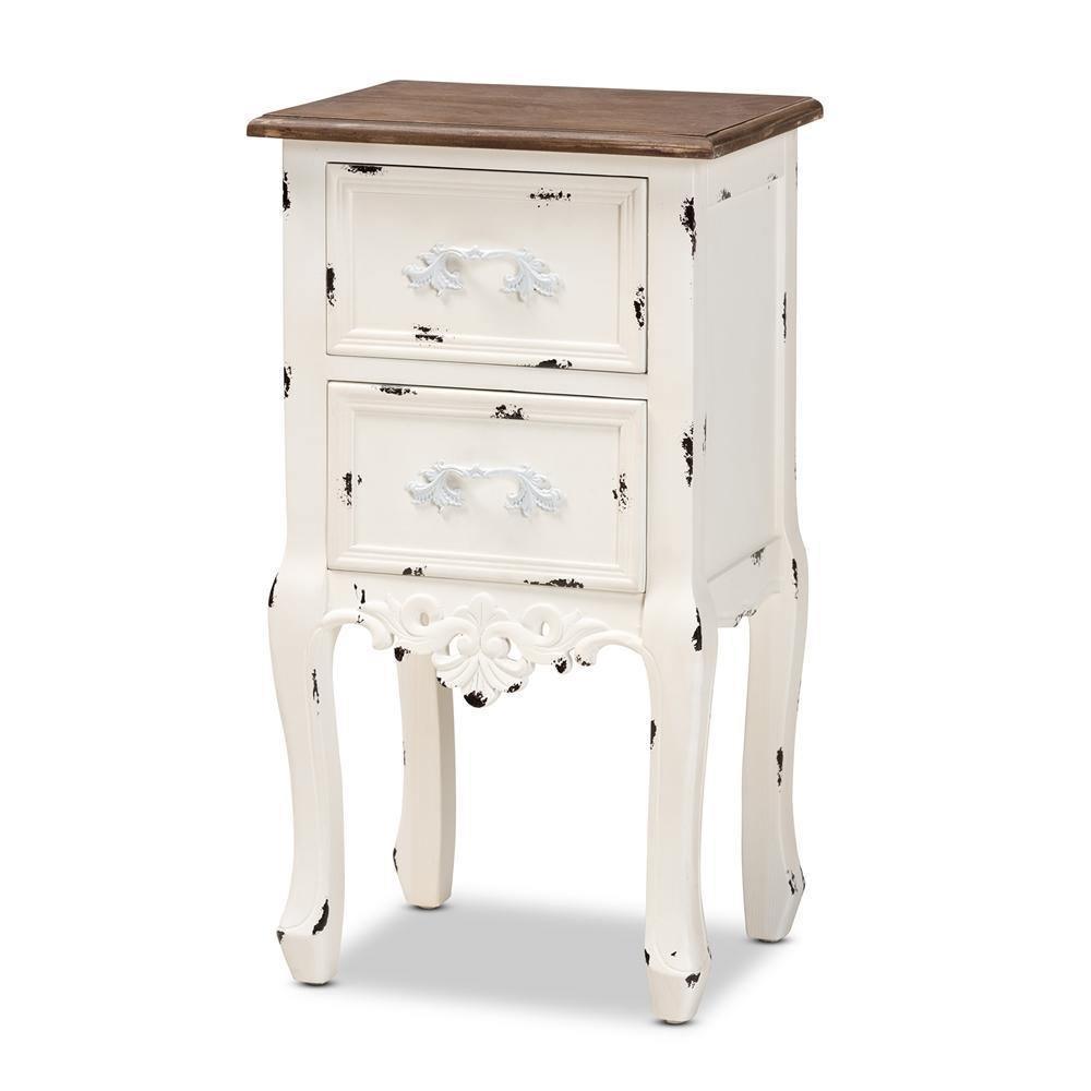 Levron Classic and Traditional Two-Tone Walnut Brown and Antique White Finished Wood 2-Drawer Nightstand FredCo