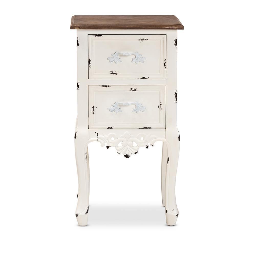 Levron Classic and Traditional Two-Tone Walnut Brown and Antique White Finished Wood 2-Drawer Nightstand FredCo