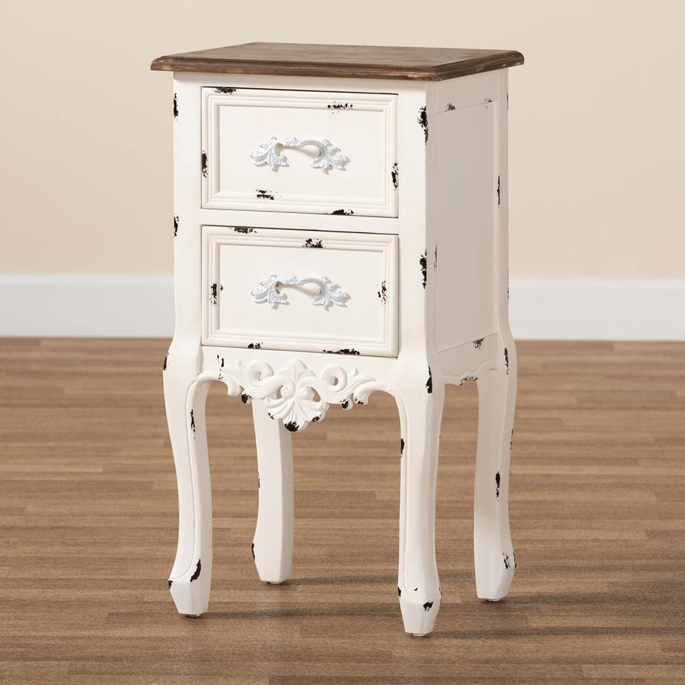 Levron Classic and Traditional Two-Tone Walnut Brown and Antique White Finished Wood 2-Drawer Nightstand FredCo