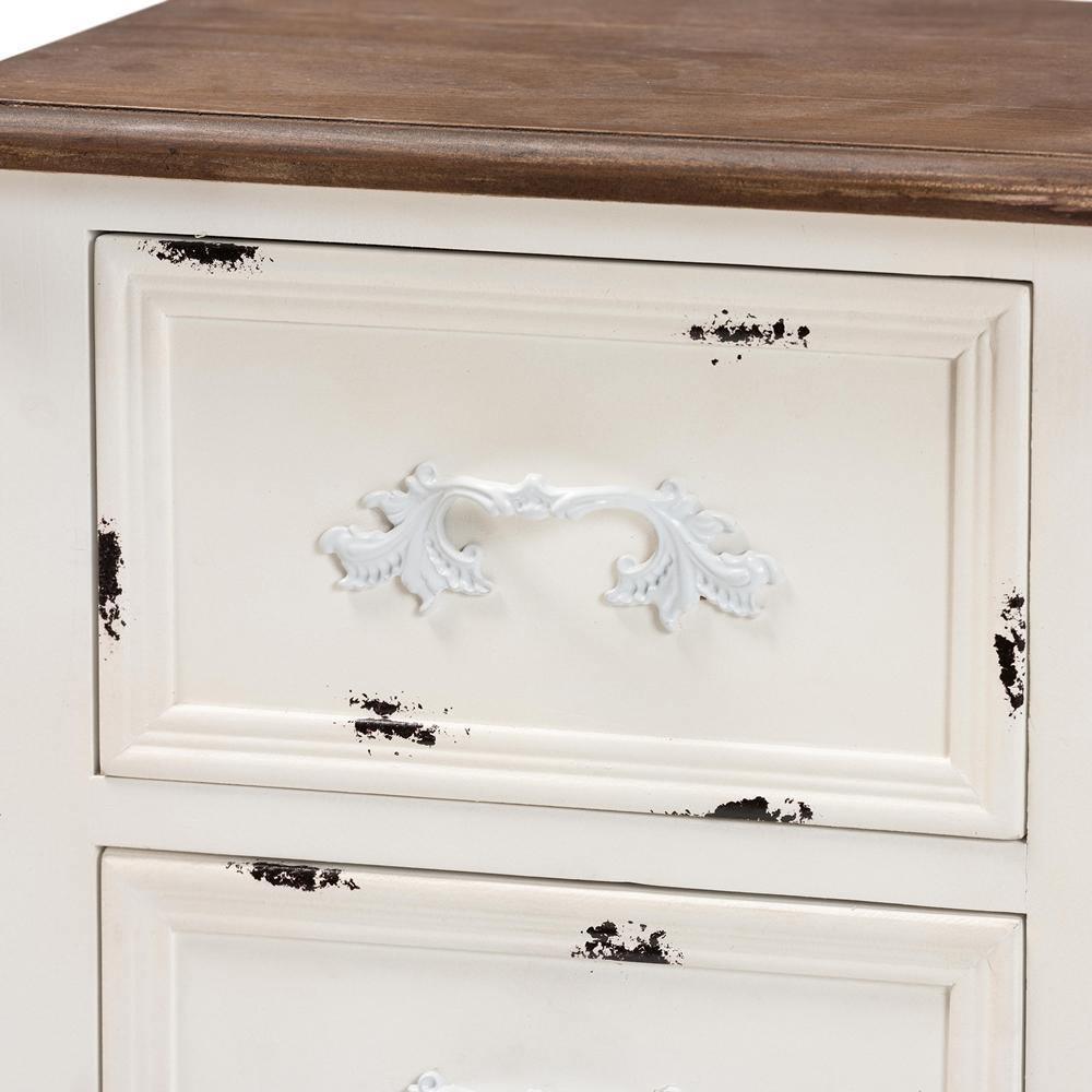 Levron Classic and Traditional Two-Tone Walnut Brown and Antique White Finished Wood 2-Drawer Nightstand FredCo