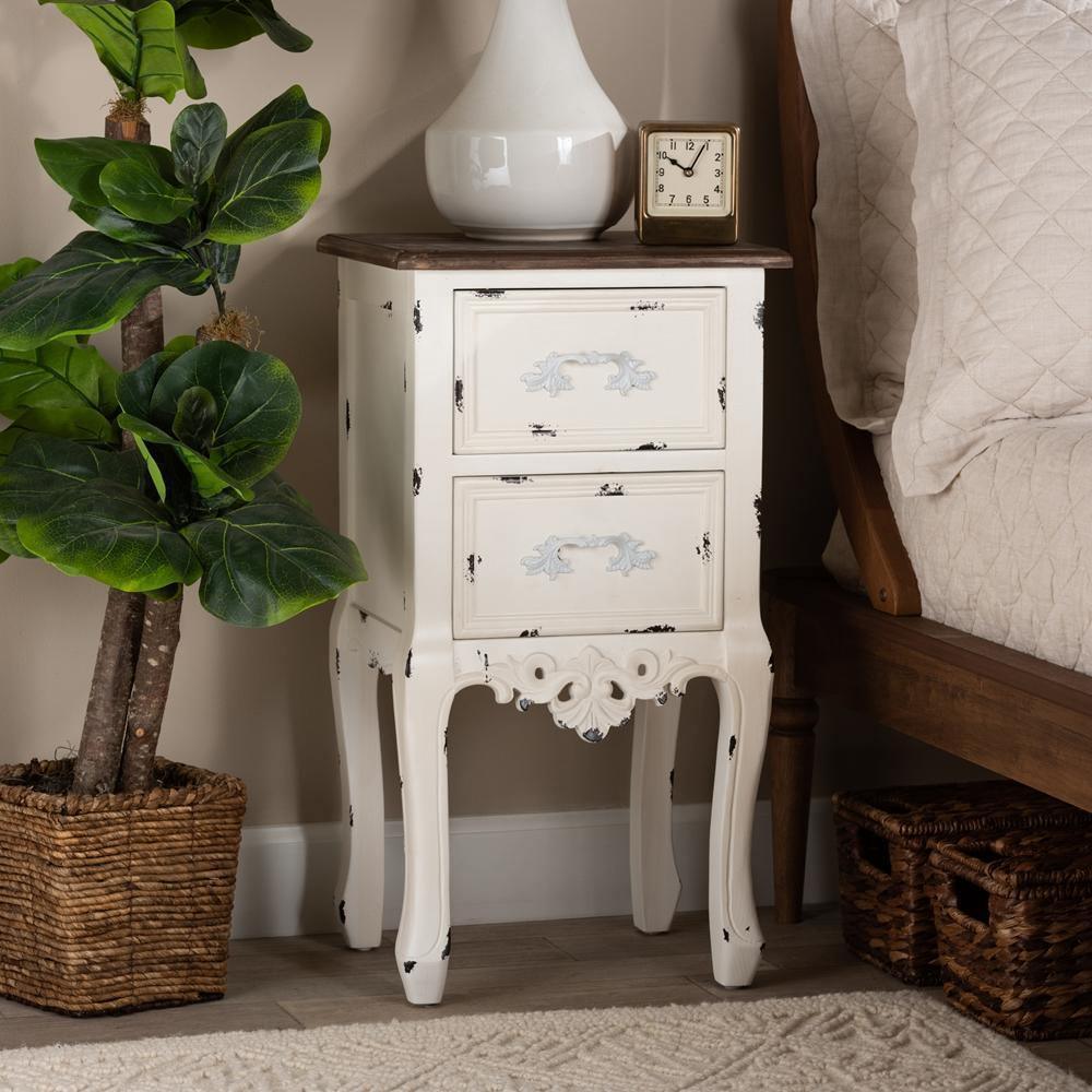 Levron Classic and Traditional Two-Tone Walnut Brown and Antique White Finished Wood 2-Drawer Nightstand FredCo