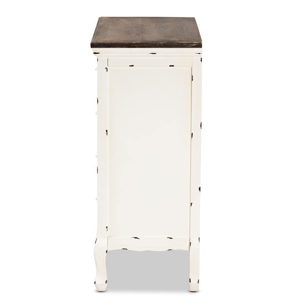 Levron Classic and Traditional Two-Tone Walnut Brown and Antique White Finished Wood 5-Drawer Storage Cabinet FredCo
