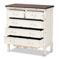 Levron Classic and Traditional Two-Tone Walnut Brown and Antique White Finished Wood 5-Drawer Storage Cabinet FredCo