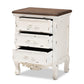 Levron Classic and Traditional Walnut Brown and Antique White Finished Wood 3-Drawer Nightstand FredCo