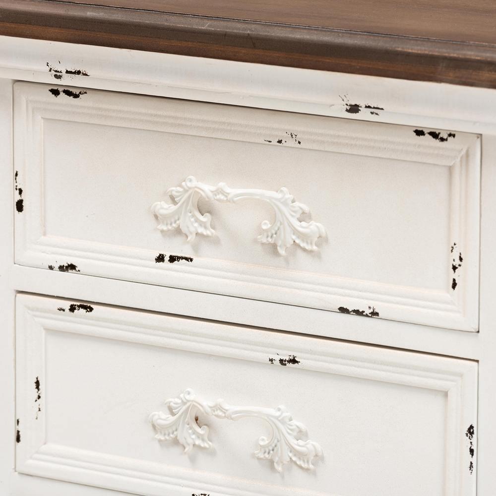 Levron Classic and Traditional Walnut Brown and Antique White Finished Wood 3-Drawer Nightstand FredCo