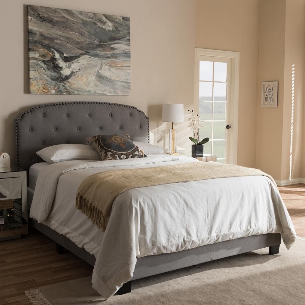 Lexi Modern and Contemporary Light Grey Fabric Upholstered Queen Size Bed FredCo