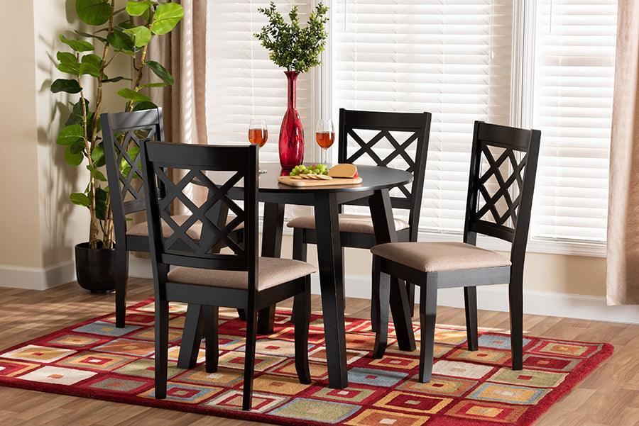 Lexi Modern Beige Fabric and Dark Brown Finished Wood 5-Piece Dining Set FredCo