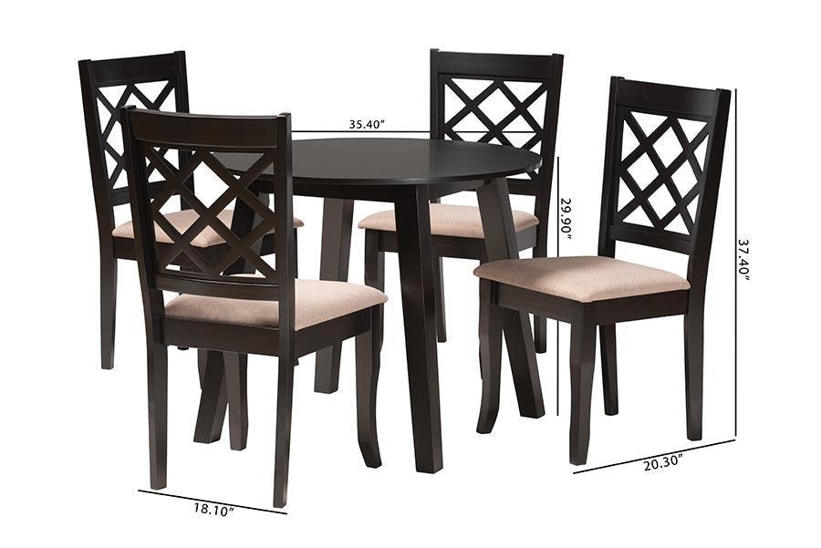 Lexi Modern Beige Fabric and Dark Brown Finished Wood 5-Piece Dining Set FredCo