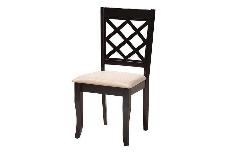 Lexi Modern Beige Fabric and Dark Brown Finished Wood 5-Piece Dining Set FredCo