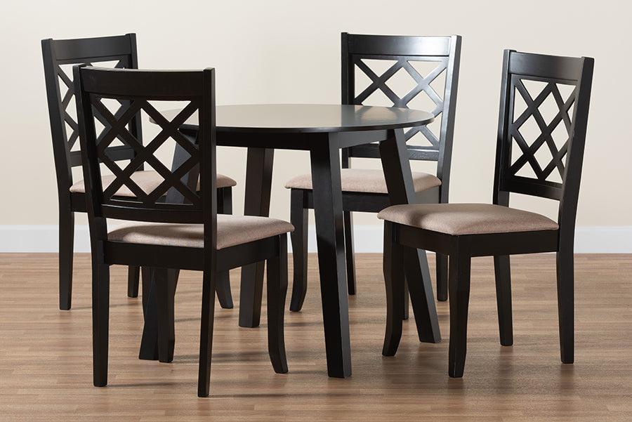 Lexi Modern Beige Fabric and Dark Brown Finished Wood 5-Piece Dining Set FredCo