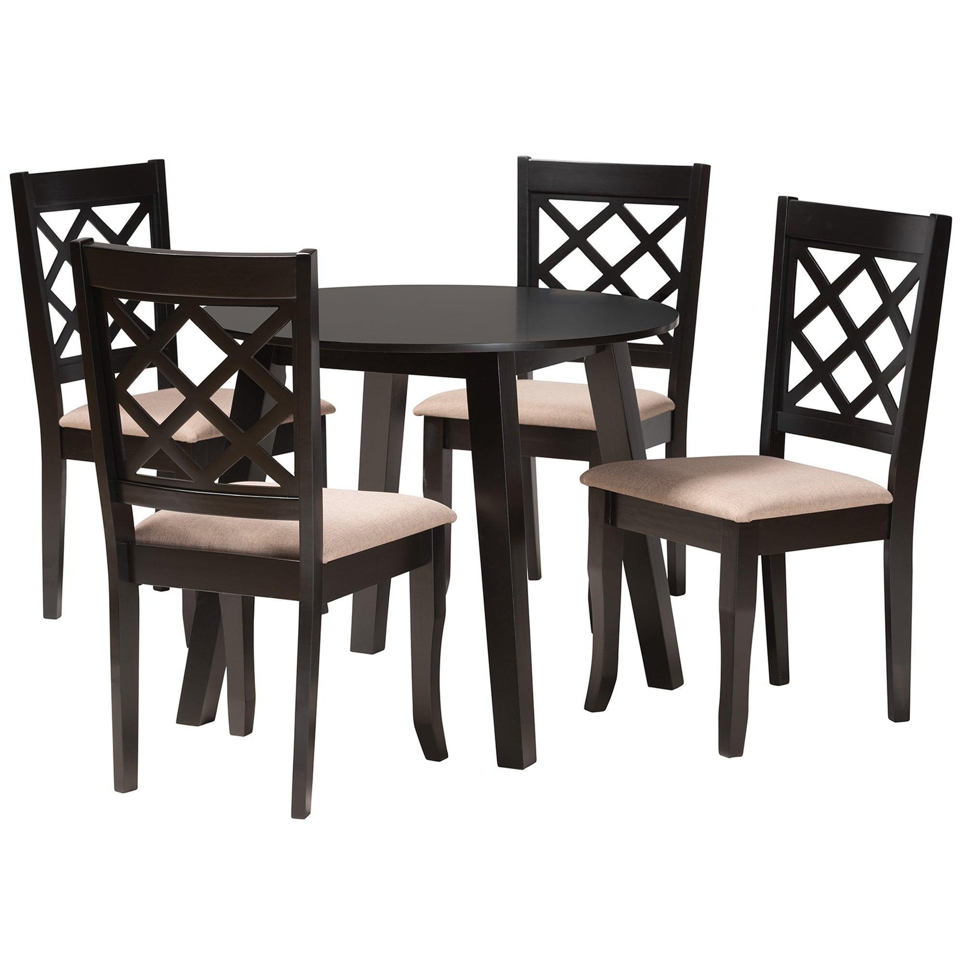 Lexi Modern Beige Fabric and Dark Brown Finished Wood 5-Piece Dining Set FredCo