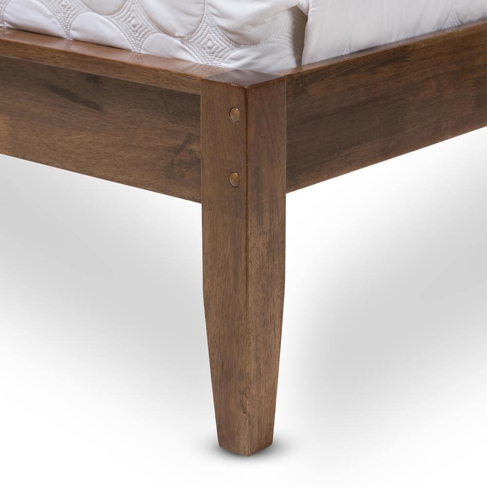 Leyton Mid-Century Light Grey Fabric and Medium Brown Finish Wood King Size Platform Bed FredCo