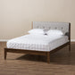 Leyton Mid-Century Light Grey Fabric and Medium Brown Finish Wood King Size Platform Bed FredCo