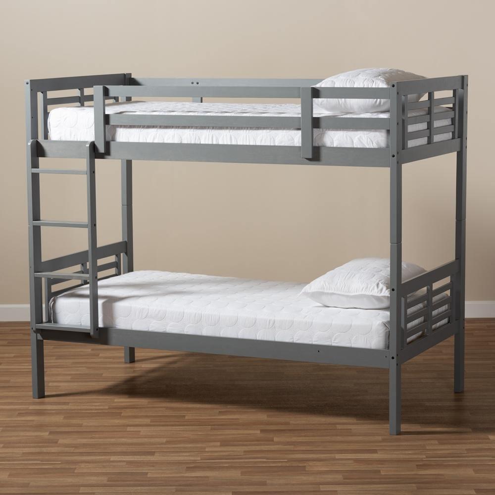 Liam Modern and Contemporary Grey Finished Wood Twin Size Bunk Bed FredCo