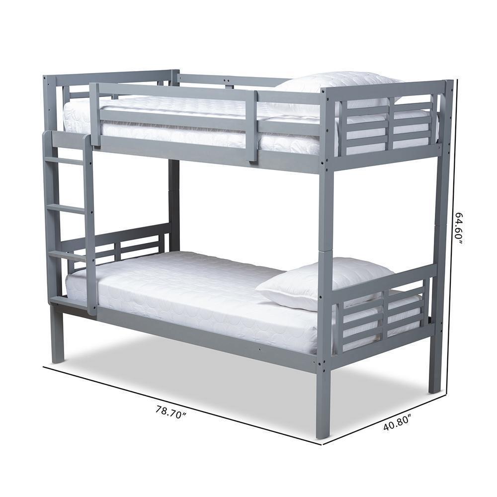 Liam Modern and Contemporary Grey Finished Wood Twin Size Bunk Bed FredCo