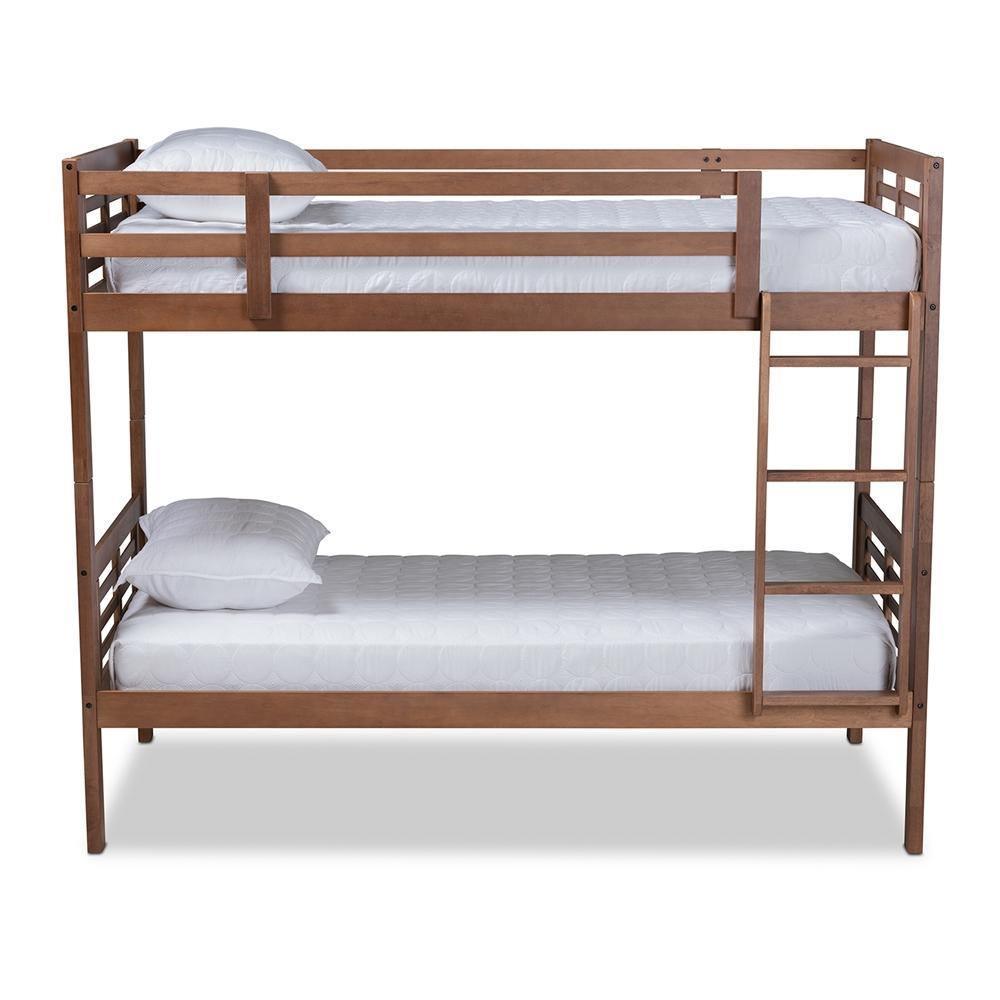 Liam Modern and Contemporary Walnut Brown Finished Wood Twin Size Bunk Bed FredCo
