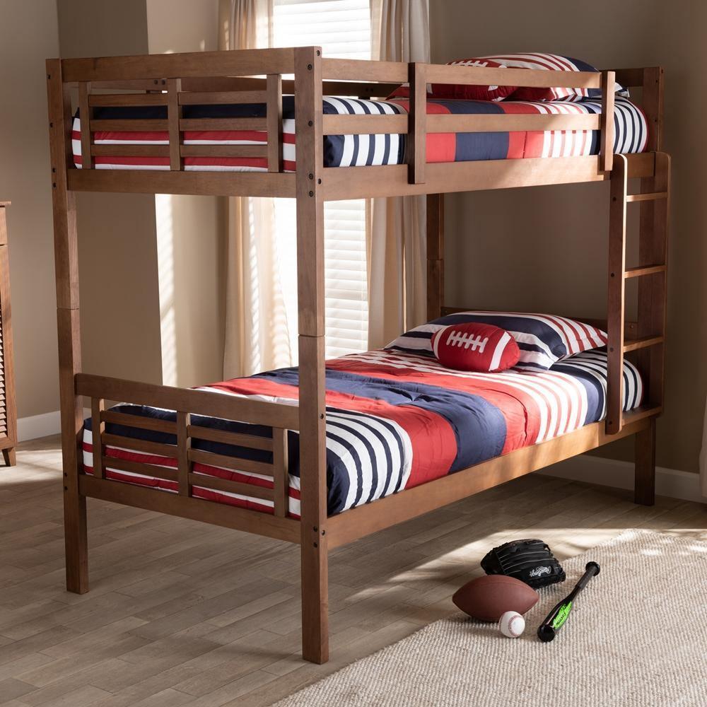 Liam Modern and Contemporary Walnut Brown Finished Wood Twin Size Bunk Bed FredCo