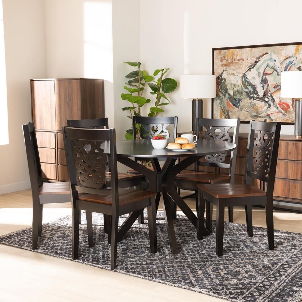 Liese Modern and Contemporary Transitional Two-Tone Dark Brown and Walnut Brown Finished Wood 7-Piece Dining Set FredCo