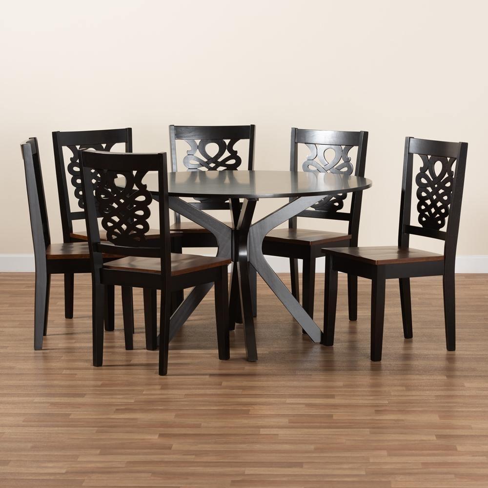 Liese Modern and Contemporary Transitional Two-Tone Dark Brown and Walnut Brown Finished Wood 7-Piece Dining Set FredCo