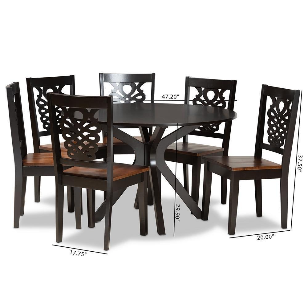Liese Modern and Contemporary Transitional Two-Tone Dark Brown and Walnut Brown Finished Wood 7-Piece Dining Set FredCo